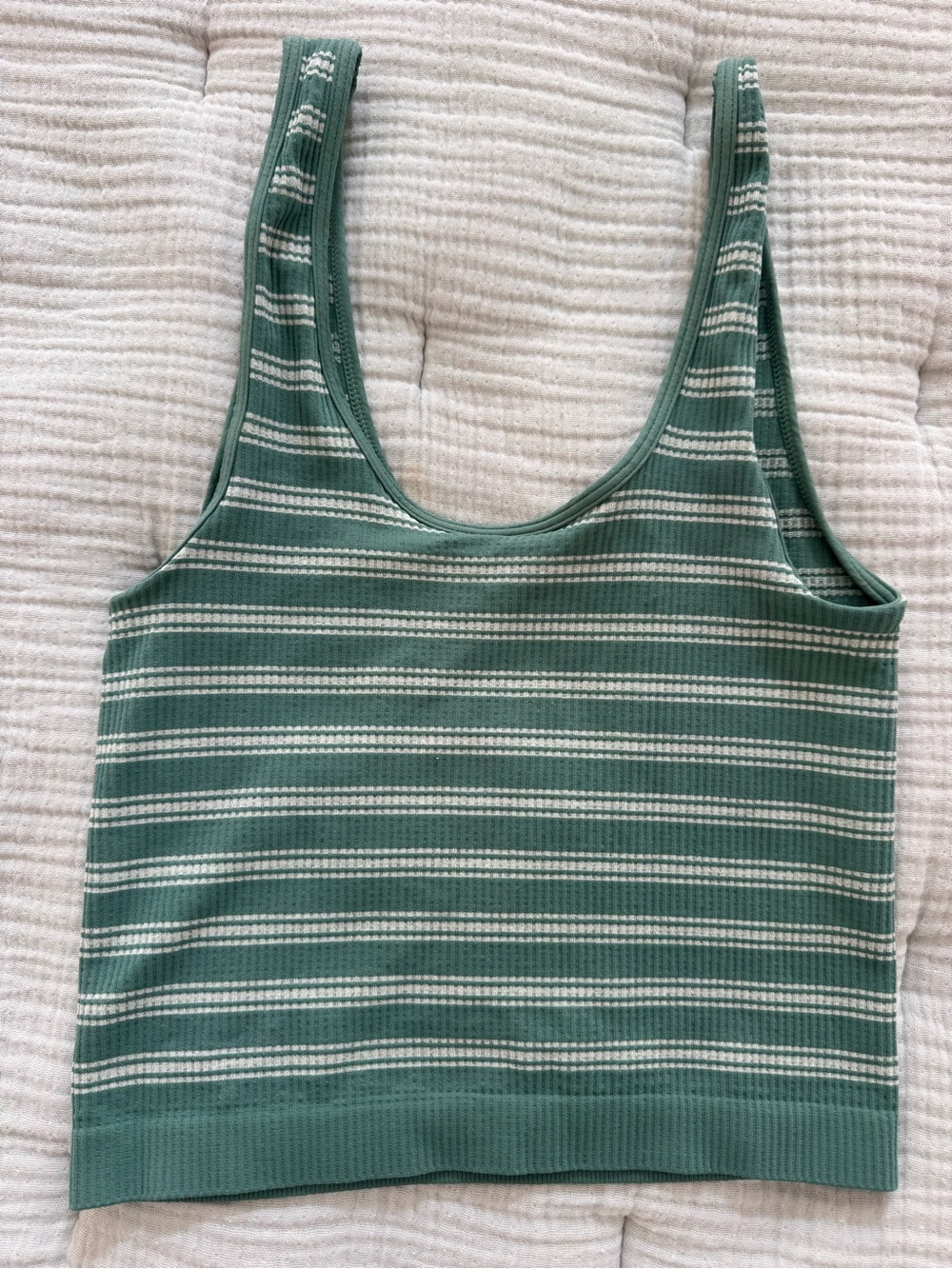 Full Tilt Sage Green & White Striped Ribbed Tank